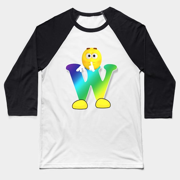 Letter W Alphabet Smiley Monogram Face Emoji Shirt for Men Women Kids Baseball T-Shirt by PatrioTEEism